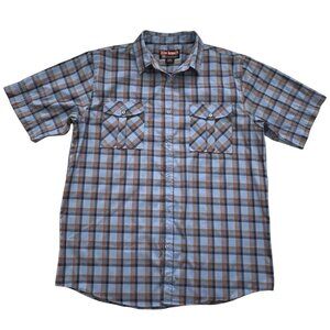 Blac Lacquer Plaid 4XL Button Up Camp Shirt Blue Orange Big & Tall Short Sleeve